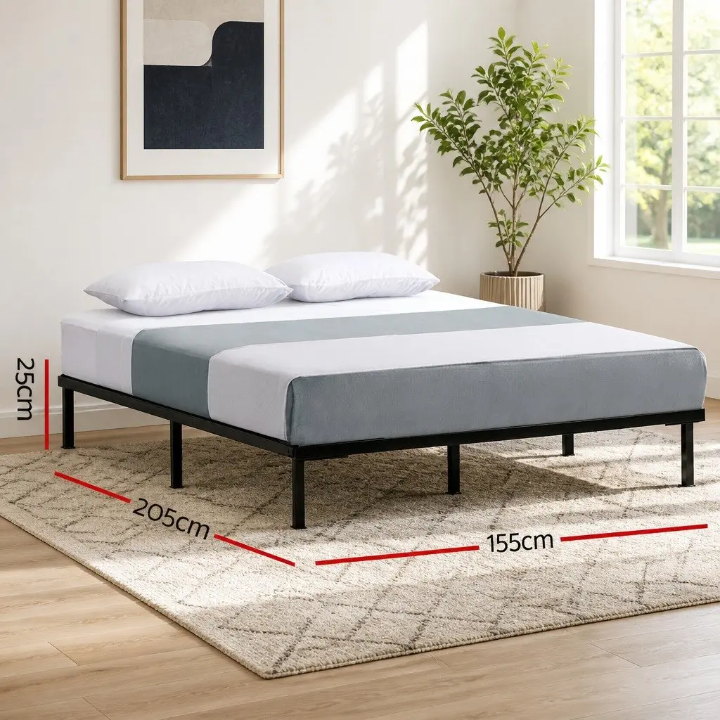 Queen Size Black Metal Bed Frame with Under-Bed Storage