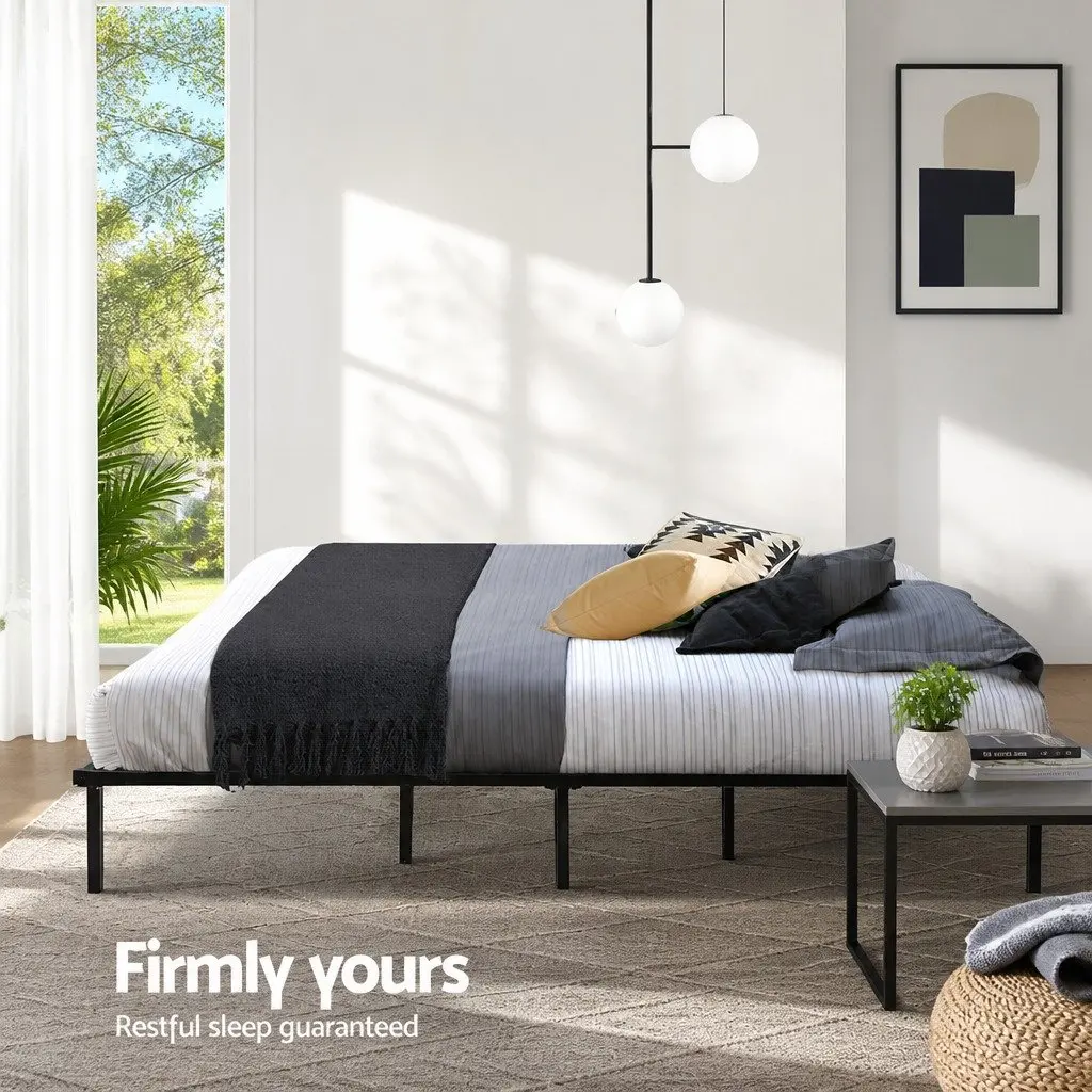 Queen Size Black Metal Bed Frame with Under-Bed Storage