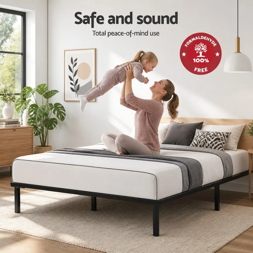 Queen Size Black Metal Bed Frame with Under-Bed Storage