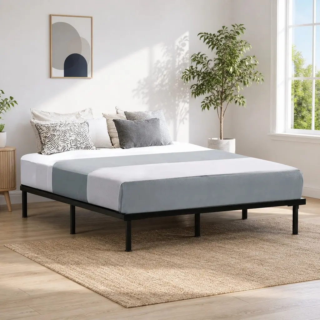 Queen Size Black Metal Bed Frame with Under-Bed Storage