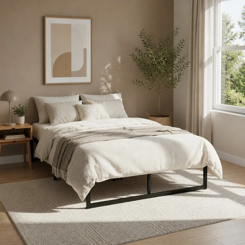 Black Double Metal Bed Frame with Storage