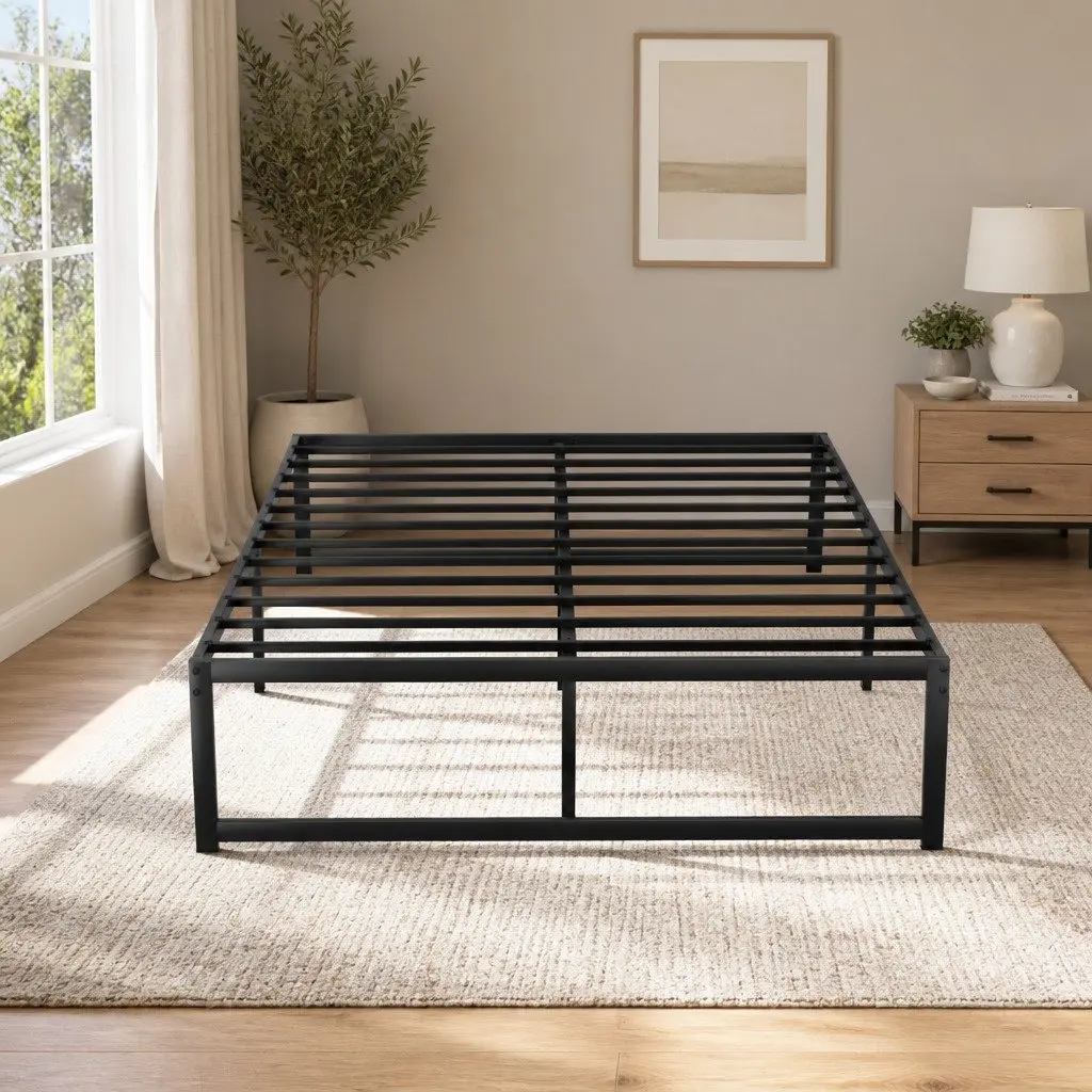 Black Double Metal Bed Frame with Storage