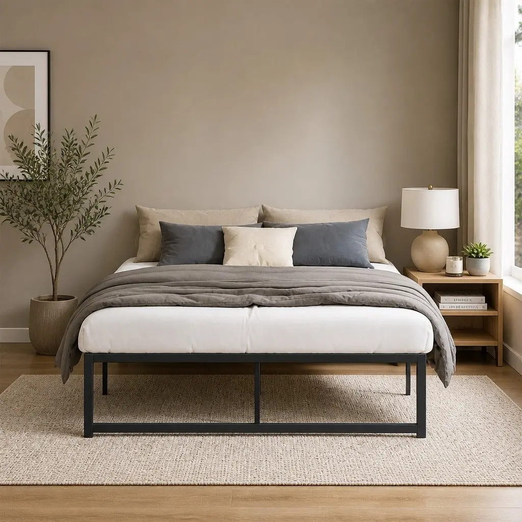 Black Double Metal Bed Frame with Storage