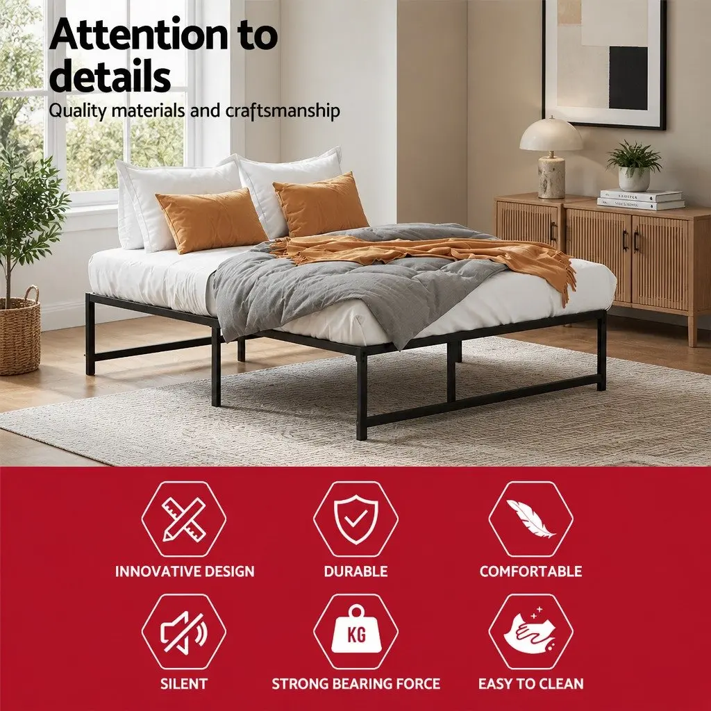 Black Double Metal Bed Frame with Storage