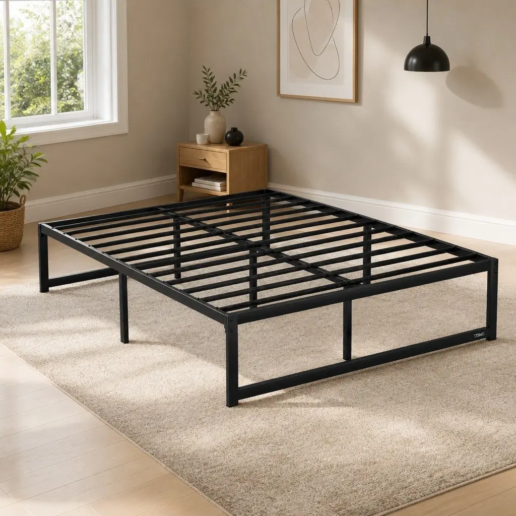 Black Double Metal Bed Frame with Storage
