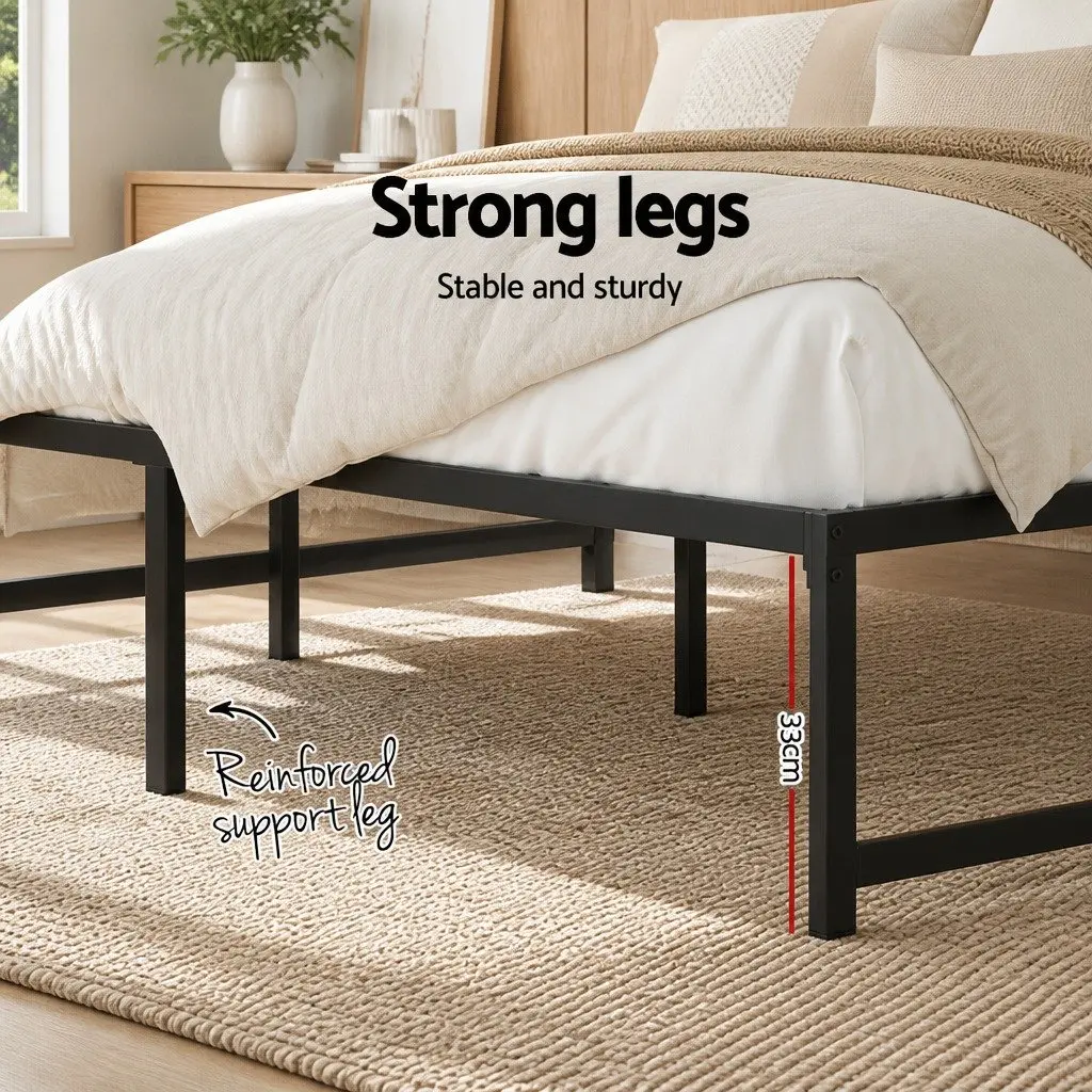 King Size Metal Bed Frame Black Steel Minimalist Design Storage Space