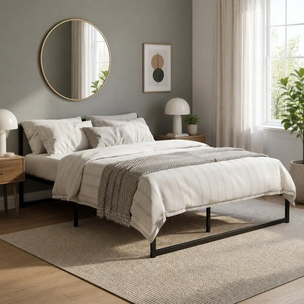 Queen Size Metal Bed Frame Steel Black
