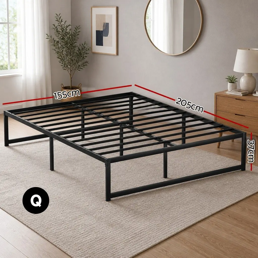 Queen Size Metal Bed Frame Steel Black