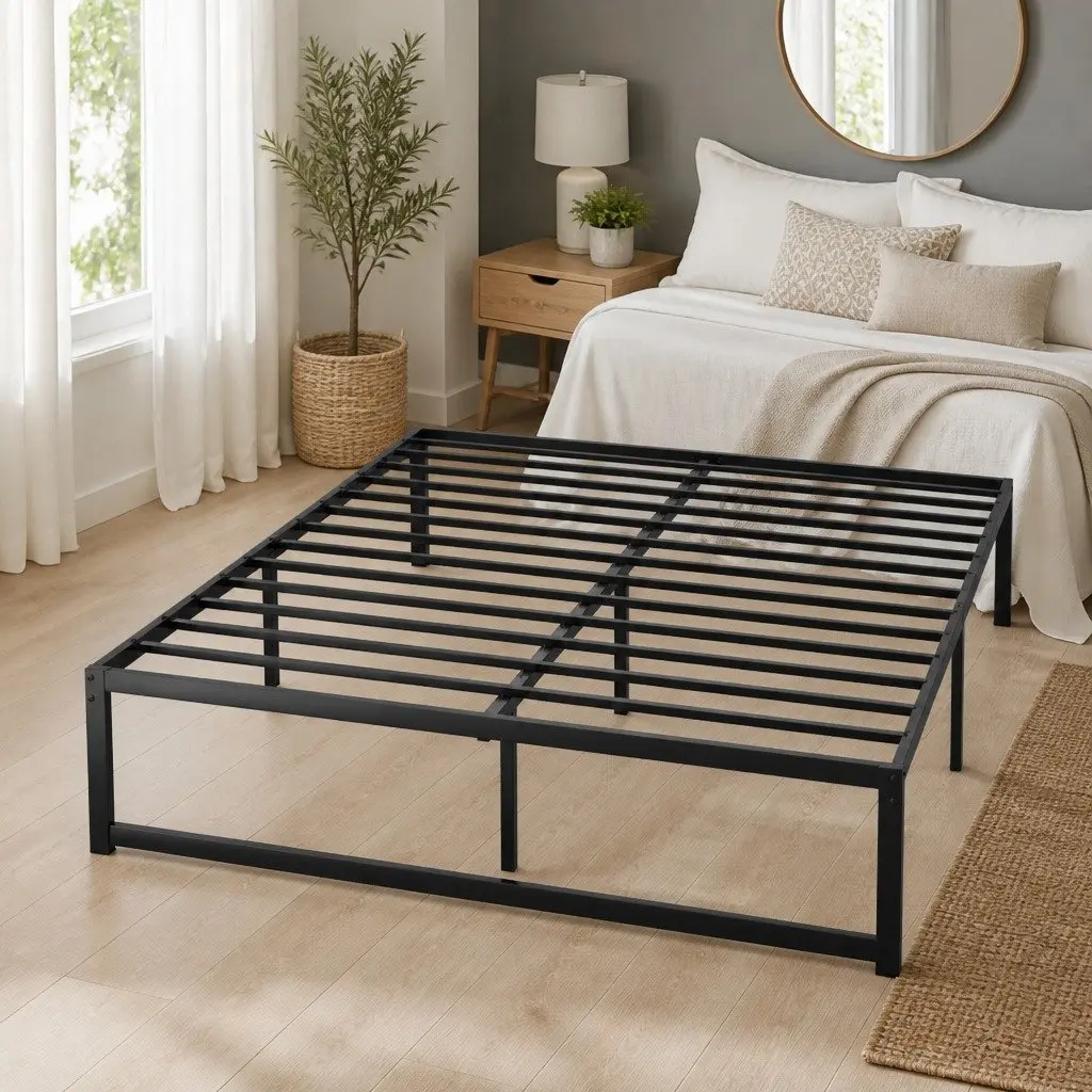 Queen Size Metal Bed Frame Steel Black