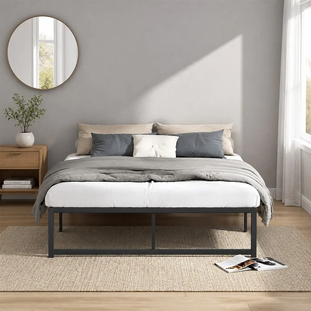 Queen Size Metal Bed Frame Steel Black