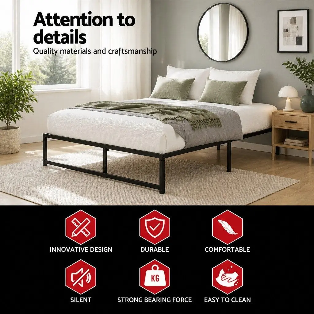 Queen Size Metal Bed Frame Steel Black