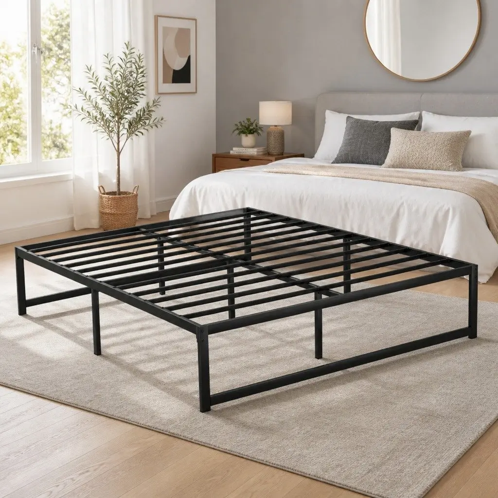 Queen Size Metal Bed Frame Steel Black
