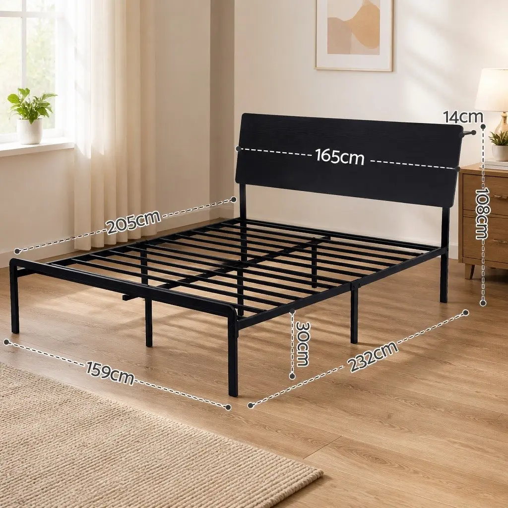 Queen Size Metal Bed Frame with LED Lighting and Storage