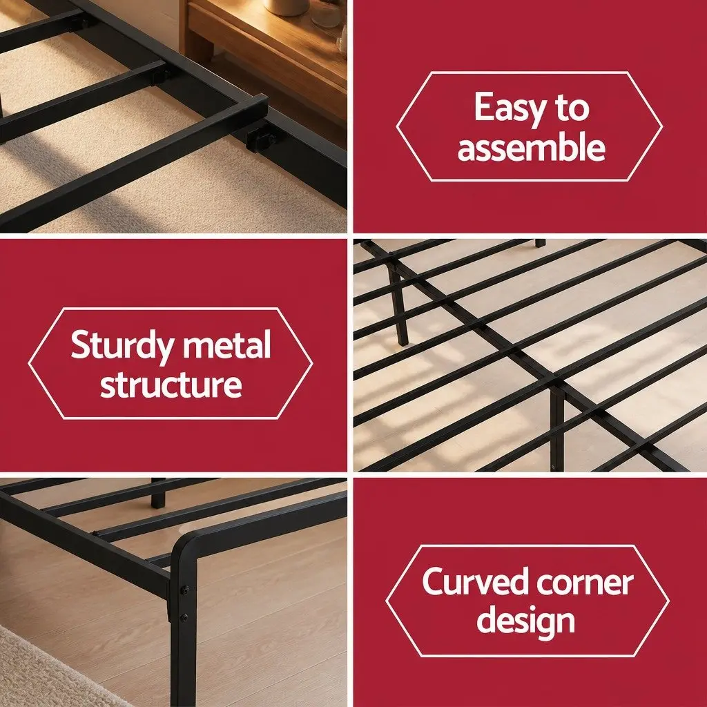 Queen Size Metal Bed Frame with LED Lighting and Storage