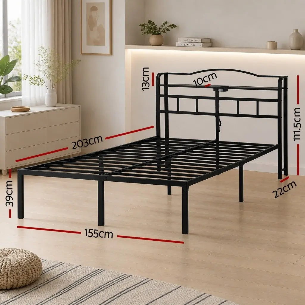 Queen Bed Frame with Charging Station & Storage