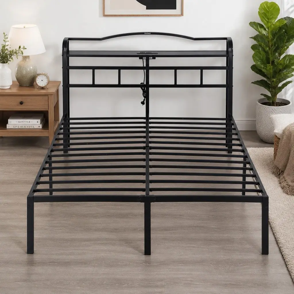 Queen Bed Frame with Charging Station & Storage