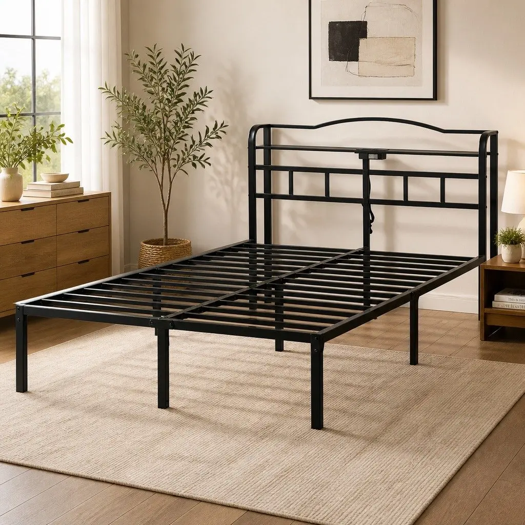 Queen Bed Frame with Charging Station & Storage