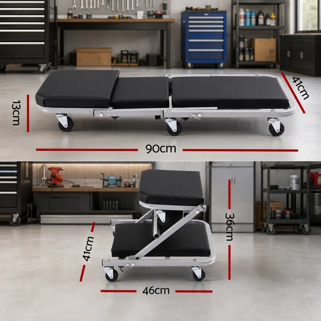 Garage Creeper Mechanic Stool Steel High-Density PU Cushion Black or Grey