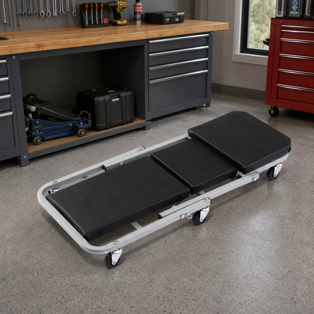 Garage Creeper Mechanic Stool Steel High-Density PU Cushion Black or Grey