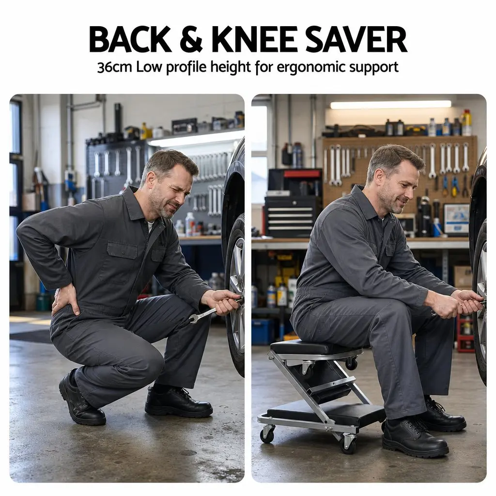 Garage Creeper Mechanic Stool Steel High-Density PU Cushion Black or Grey