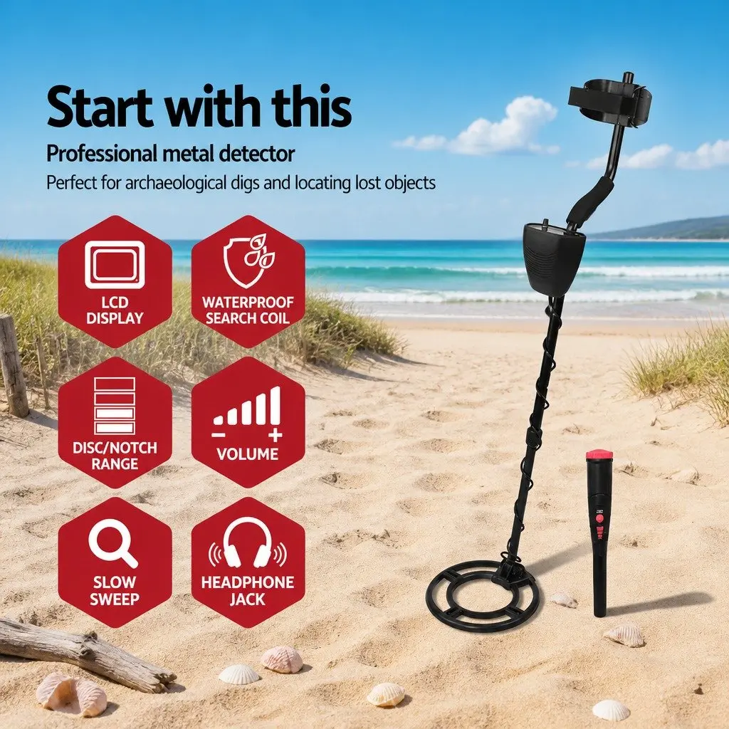 Metal Detector Waterproof 220MM LCD Pinpointer Black