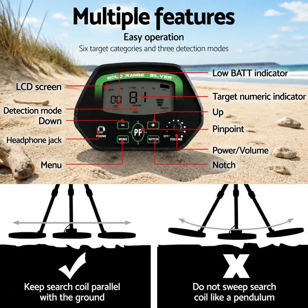 Metal Detector Waterproof 220MM LCD Pinpointer Black