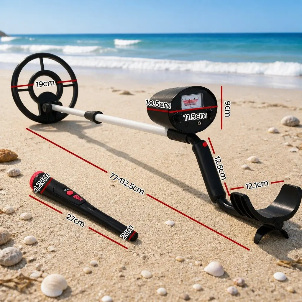 Metal Detector Pinpointer Black Waterproof 180MM Deep Adjustable Length 360° Side Scan