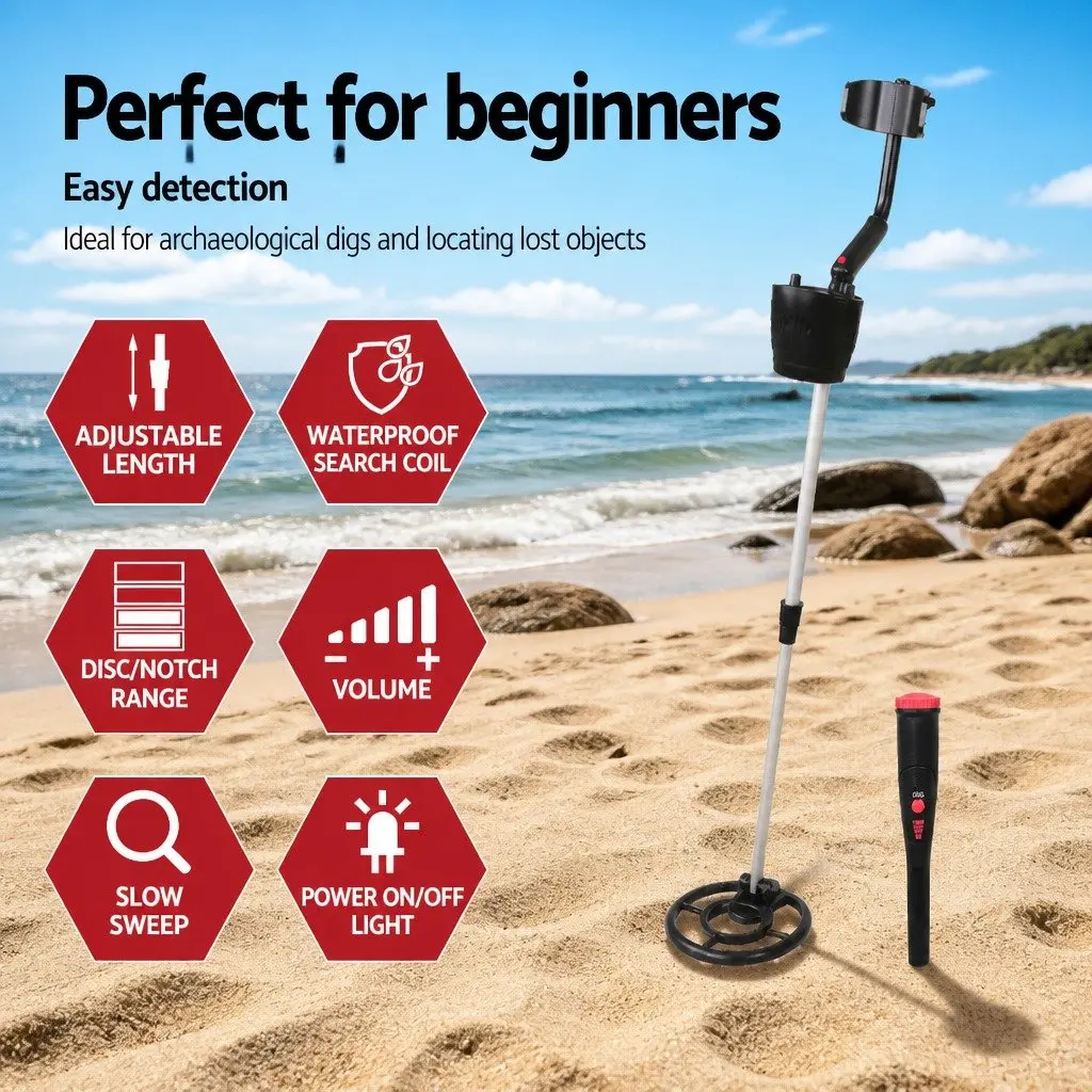 Metal Detector Pinpointer Black Waterproof 180MM Deep Adjustable Length 360° Side Scan