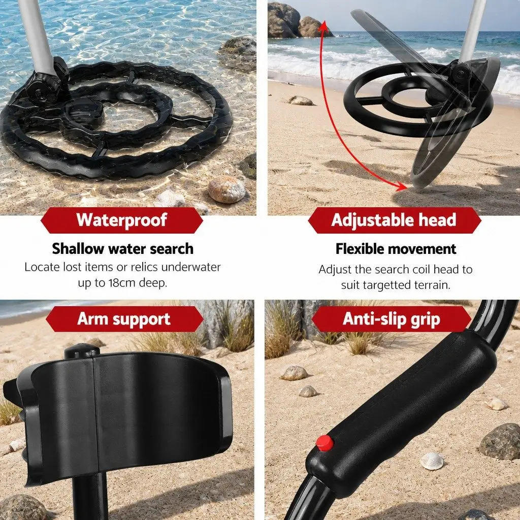 Metal Detector Pinpointer Black Waterproof 180MM Deep Adjustable Length 360° Side Scan