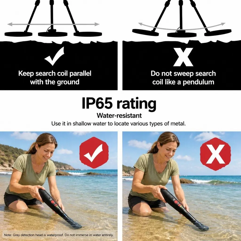 Metal Detector Pinpointer Black Waterproof 180MM Deep Adjustable Length 360° Side Scan