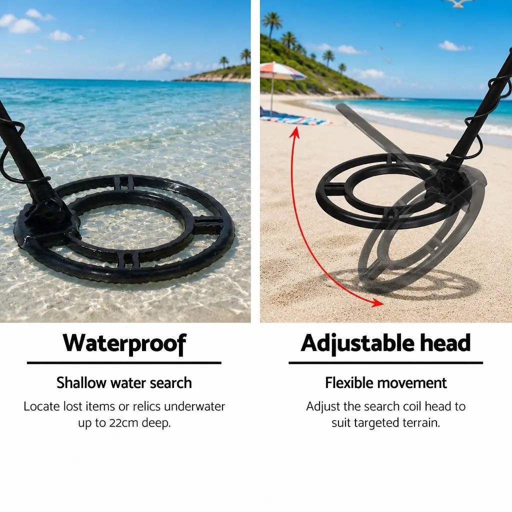 Metal Detector LCD Screen Waterproof Black Adjustable Size Treasure Hunter