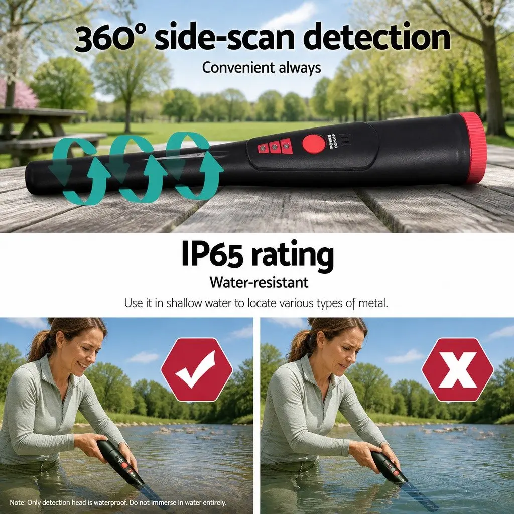 Handheld Metal Detector Waterproof 40MM Sensitive Black