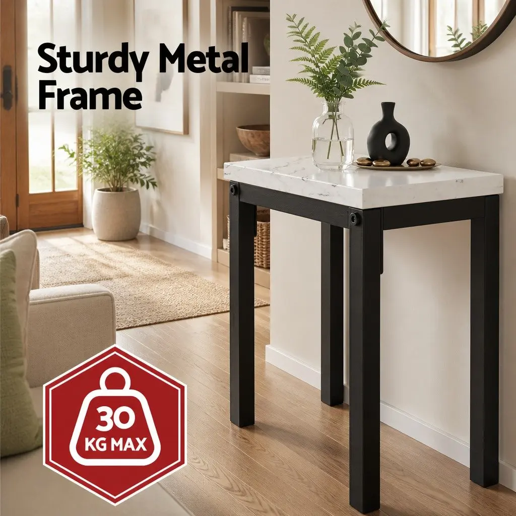 Console Table Metal Frame 2-Tier 90cm Black Marble Effect