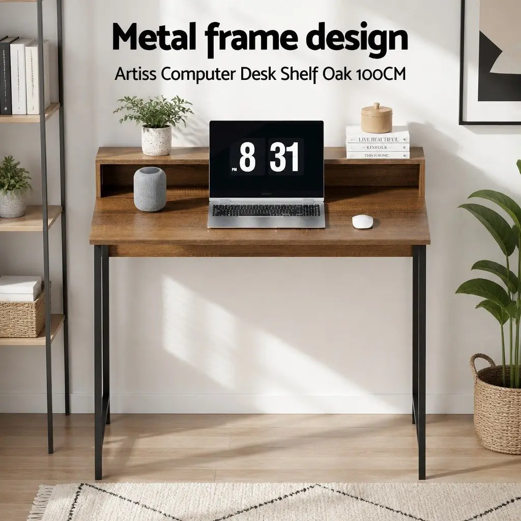 Computer Desk with Oak Top and Shelf for Storage