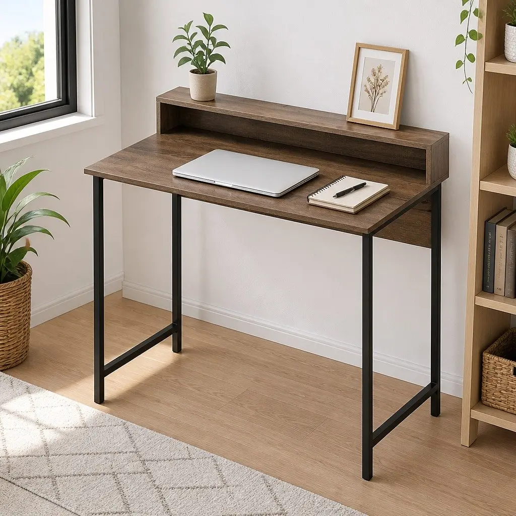 Computer Desk with Oak Top and Shelf for Storage
