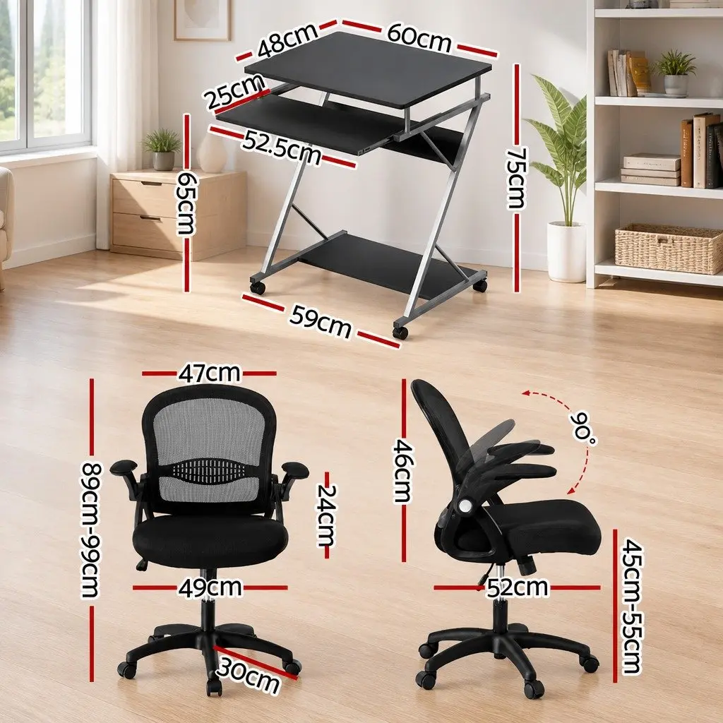 Computer Desk Office Chair Set Particle Board Steel Mesh Black