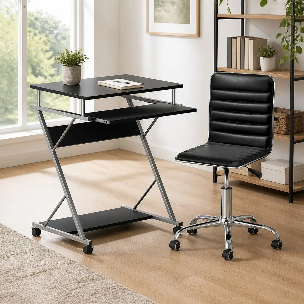 Computer Desk Office Chair Set Particle Board Steel Black