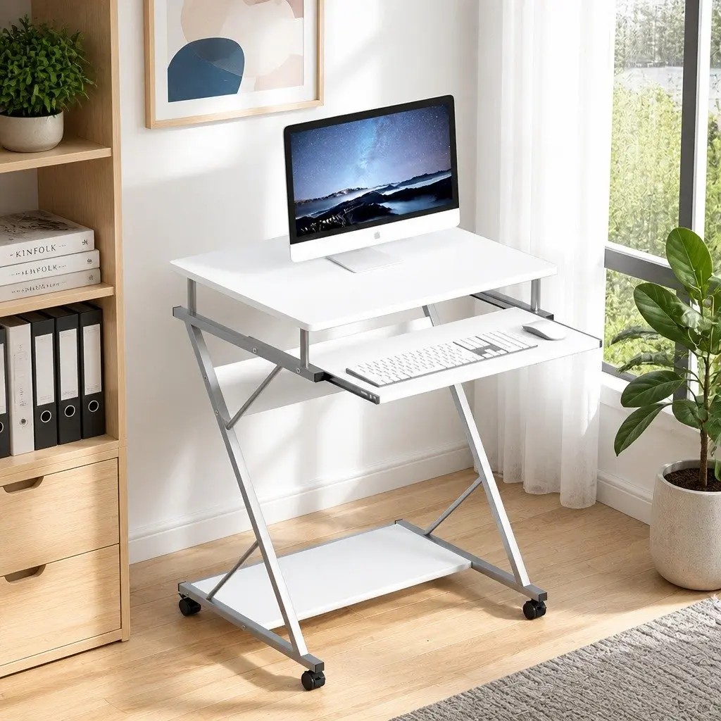 White Computer Desk with Keyboard Shelf 60cm