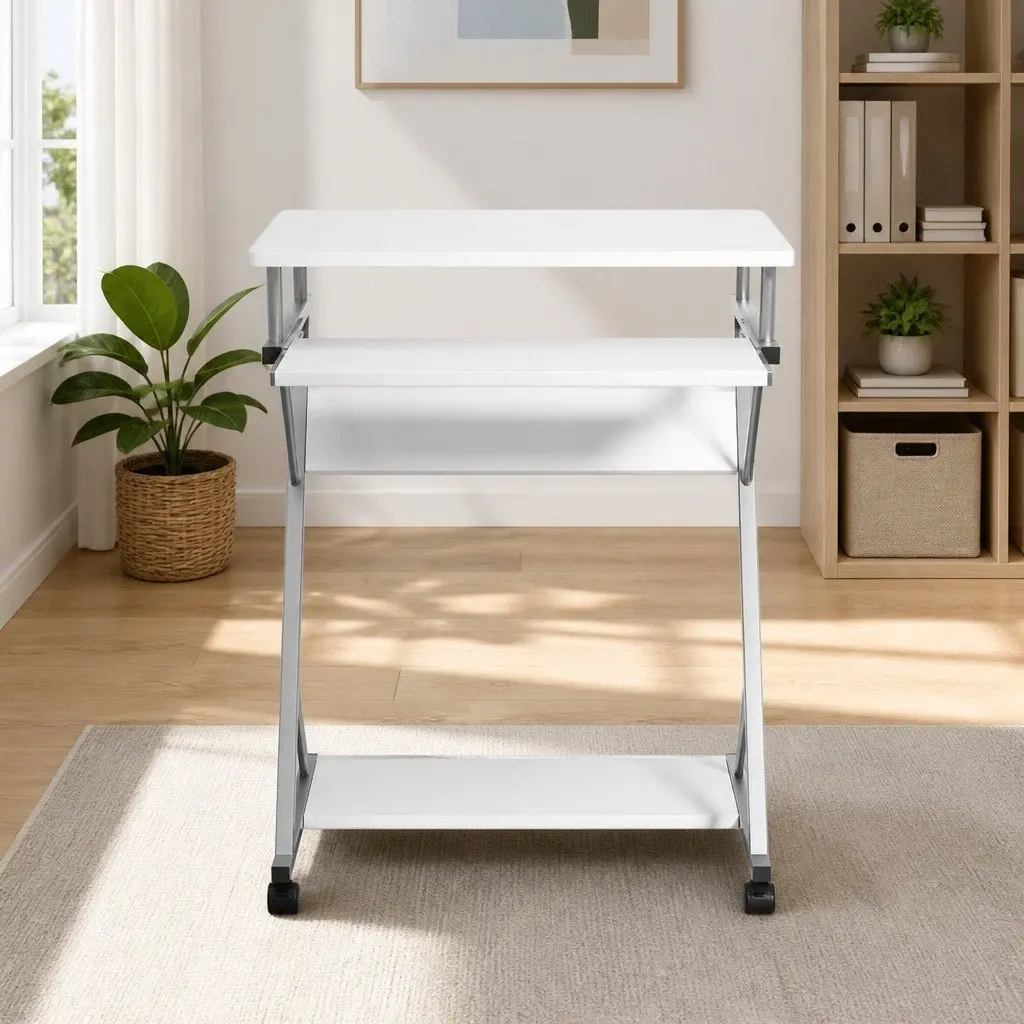 White Computer Desk with Keyboard Shelf 60cm
