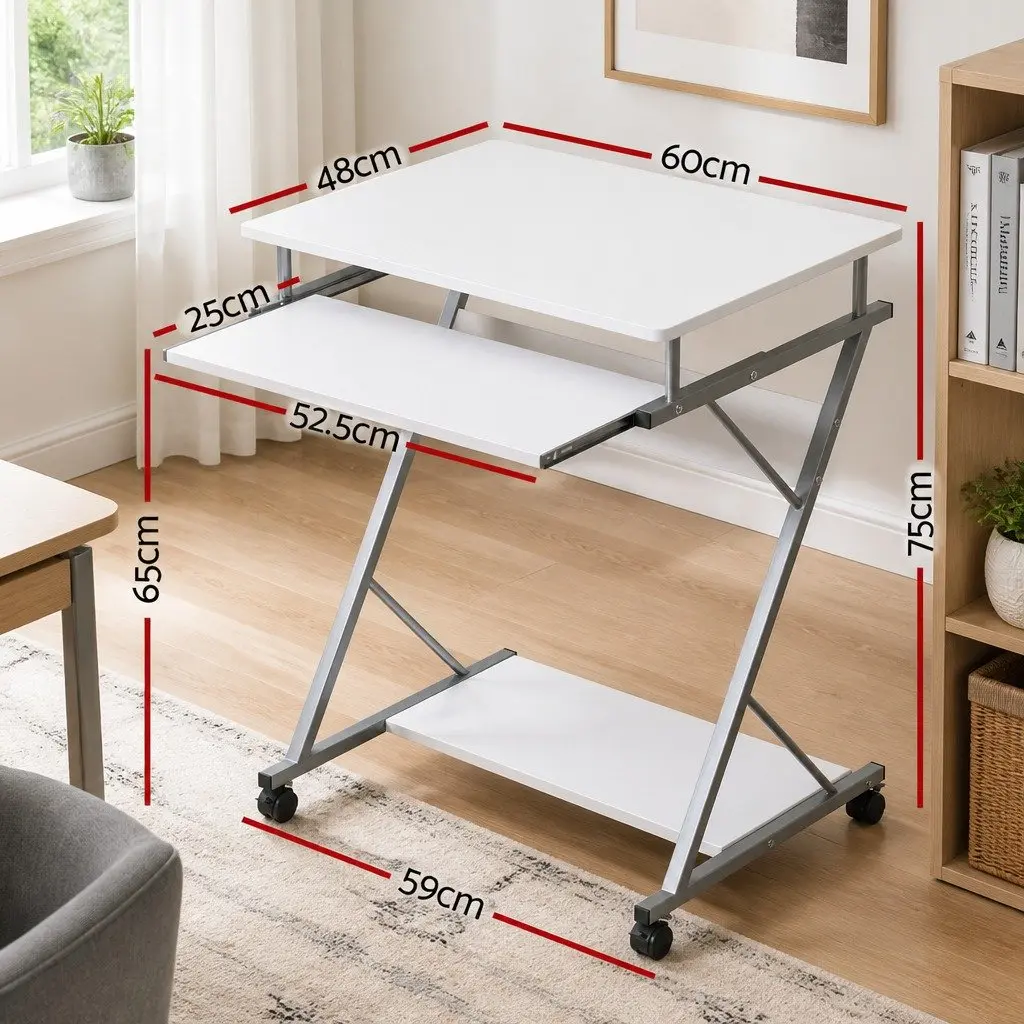 White Computer Desk with Keyboard Shelf 60cm