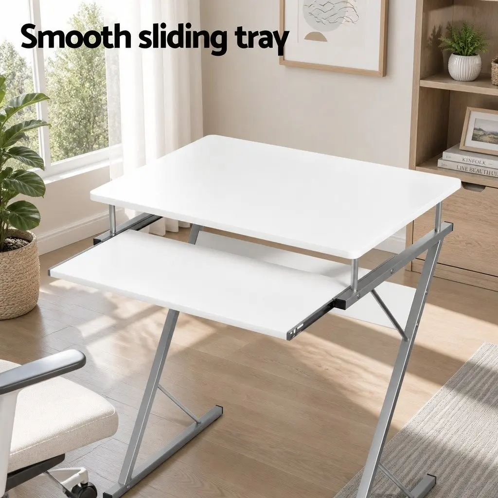 White Computer Desk with Keyboard Shelf 60cm