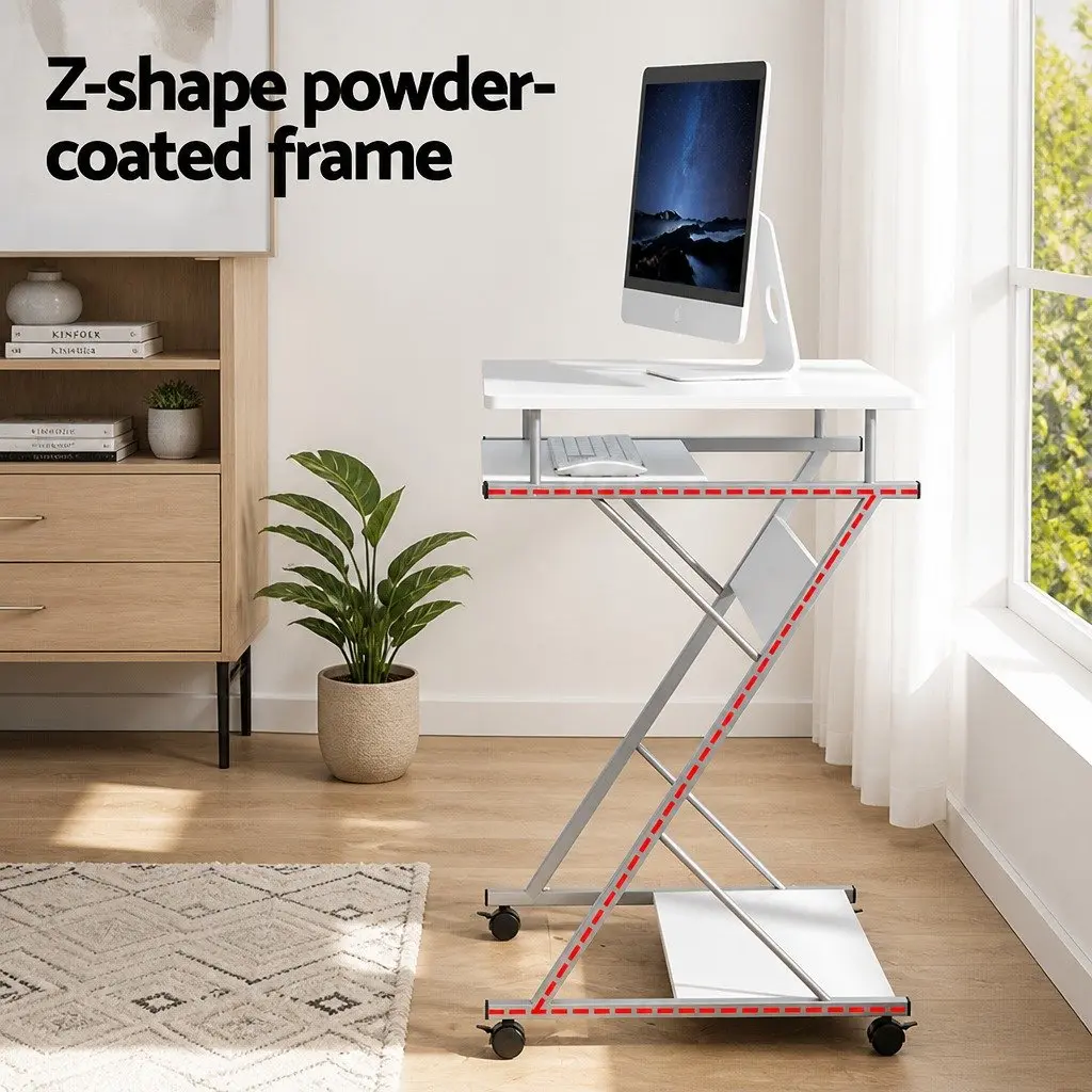 White Computer Desk with Keyboard Shelf 60cm
