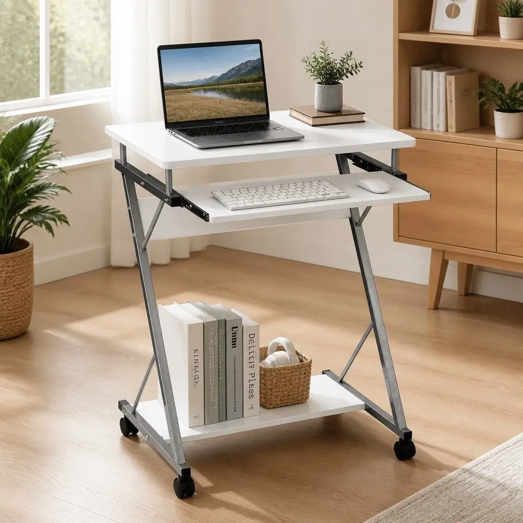 White Computer Desk with Keyboard Shelf 60cm
