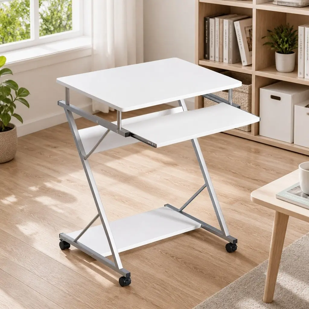 White Computer Desk with Keyboard Shelf 60cm