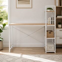 Oak and White Frame Computer Desk with Shelves 120CM