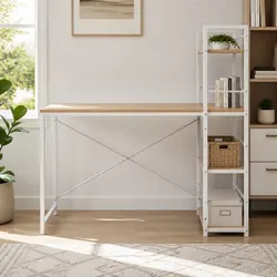 Oak and White Frame Computer Desk with Shelves 120CM