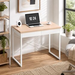 Computer Desk with 2 Drawers Storage Oak 100cm Home Office Work Table