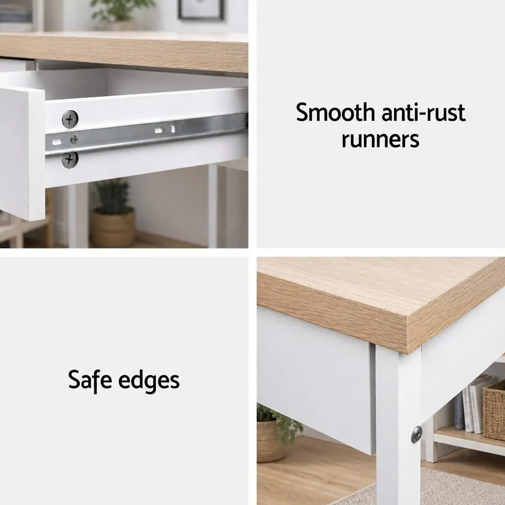 Oak Computer Desk with 2 Drawers for Storage
