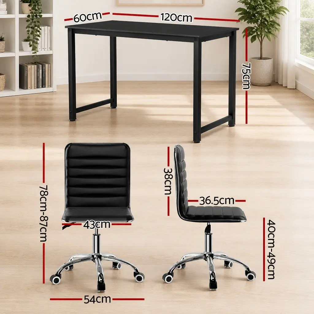 Computer Desk Metal 120cm Black Office Chair PU Leather Low Back