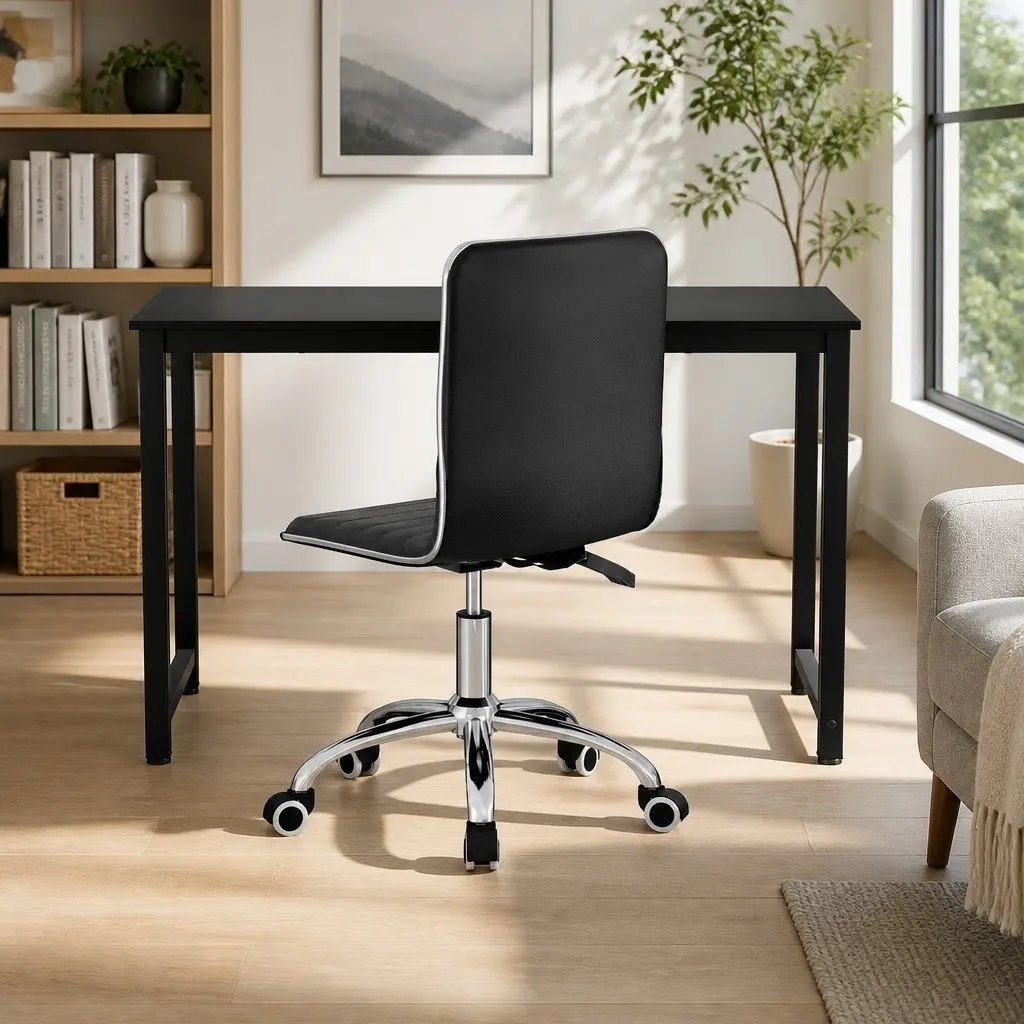 Computer Desk Metal 120cm Black Office Chair PU Leather Low Back